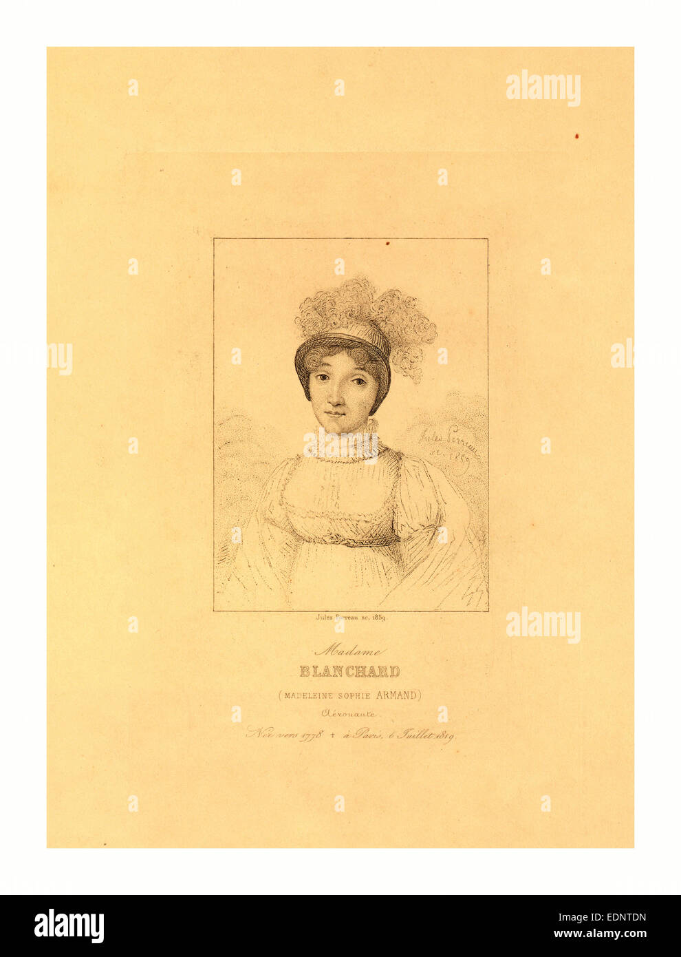 Madame Blanchard (Madeleine Sophie Armand) aeronaut Francese, Jules Porreau, sc., 1859 Foto Stock