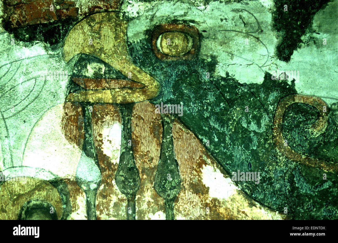 L'Aquila Dio su un muro dipinto denominato Hiutzilopochtli noto anche come il dio del sole nella cultura azteca. Foto Stock