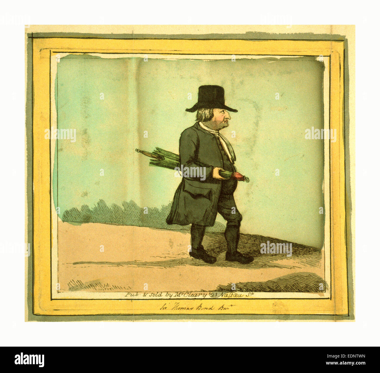 Sir Thomas Bond Bart, incisione 1795?, Sir Thomas Bond, ritratto a figura intera, profilo destro, portando un ombrello Foto Stock