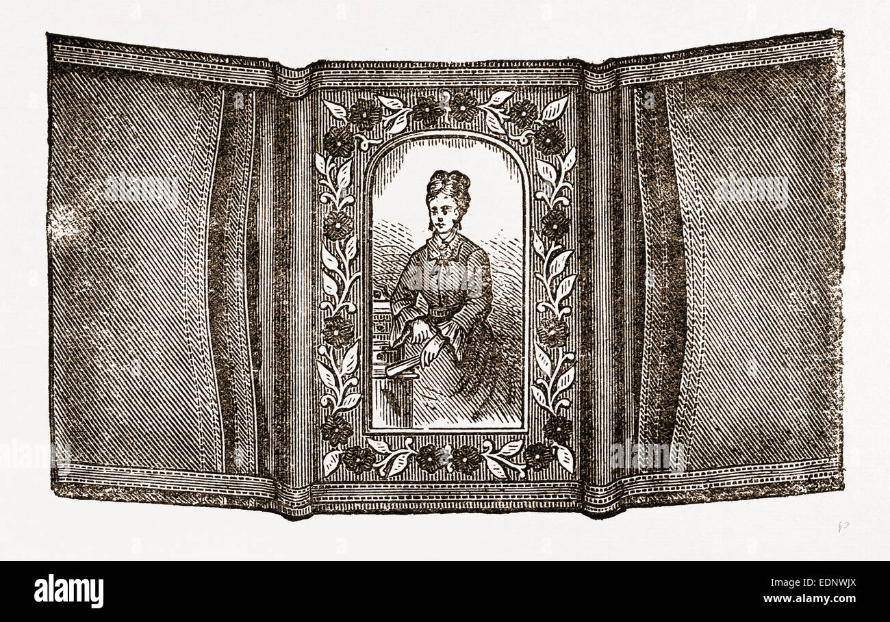 Caso di CARTES DE VISITE, ricamo, secolo XIX RICAMO Foto Stock