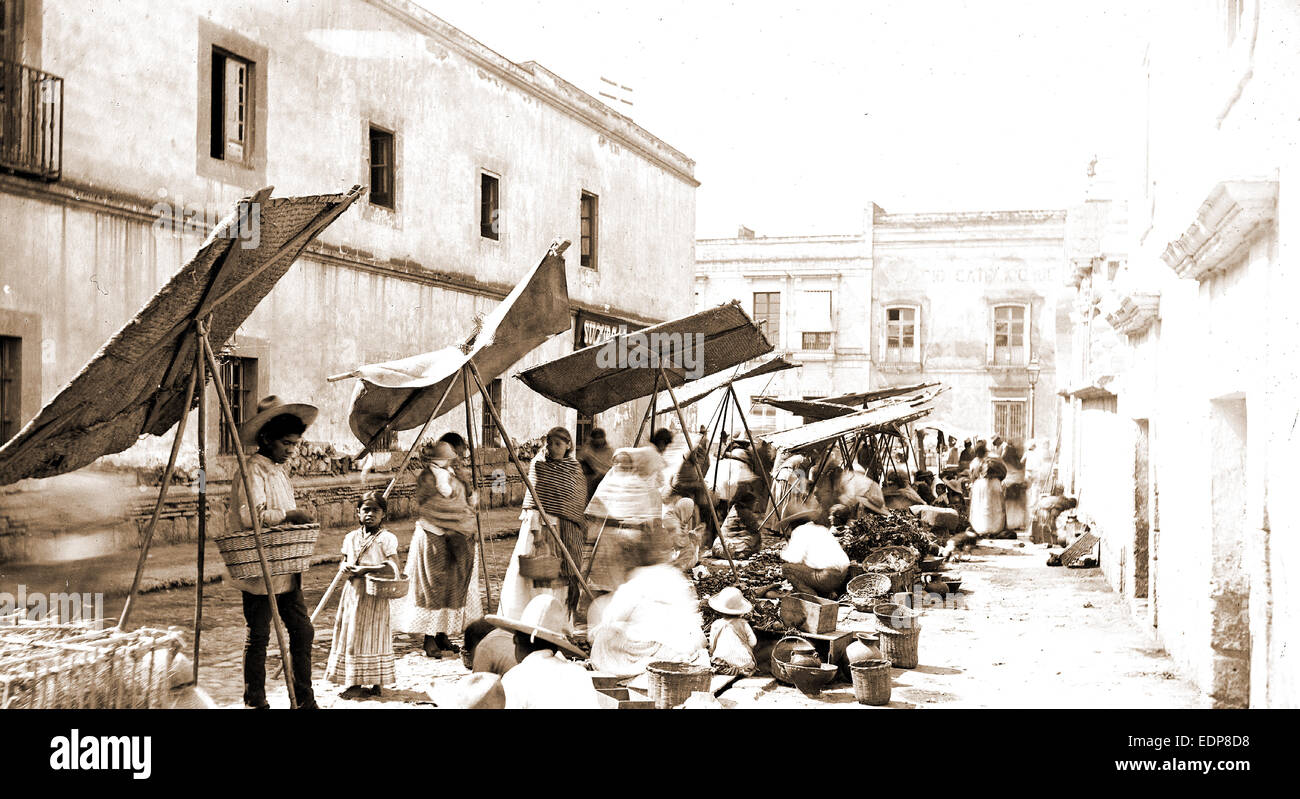 Messico street market, Jackson, William Henry, 1843-1942, mercati, strade, Messico, Città del Messico, 1880 Foto Stock
