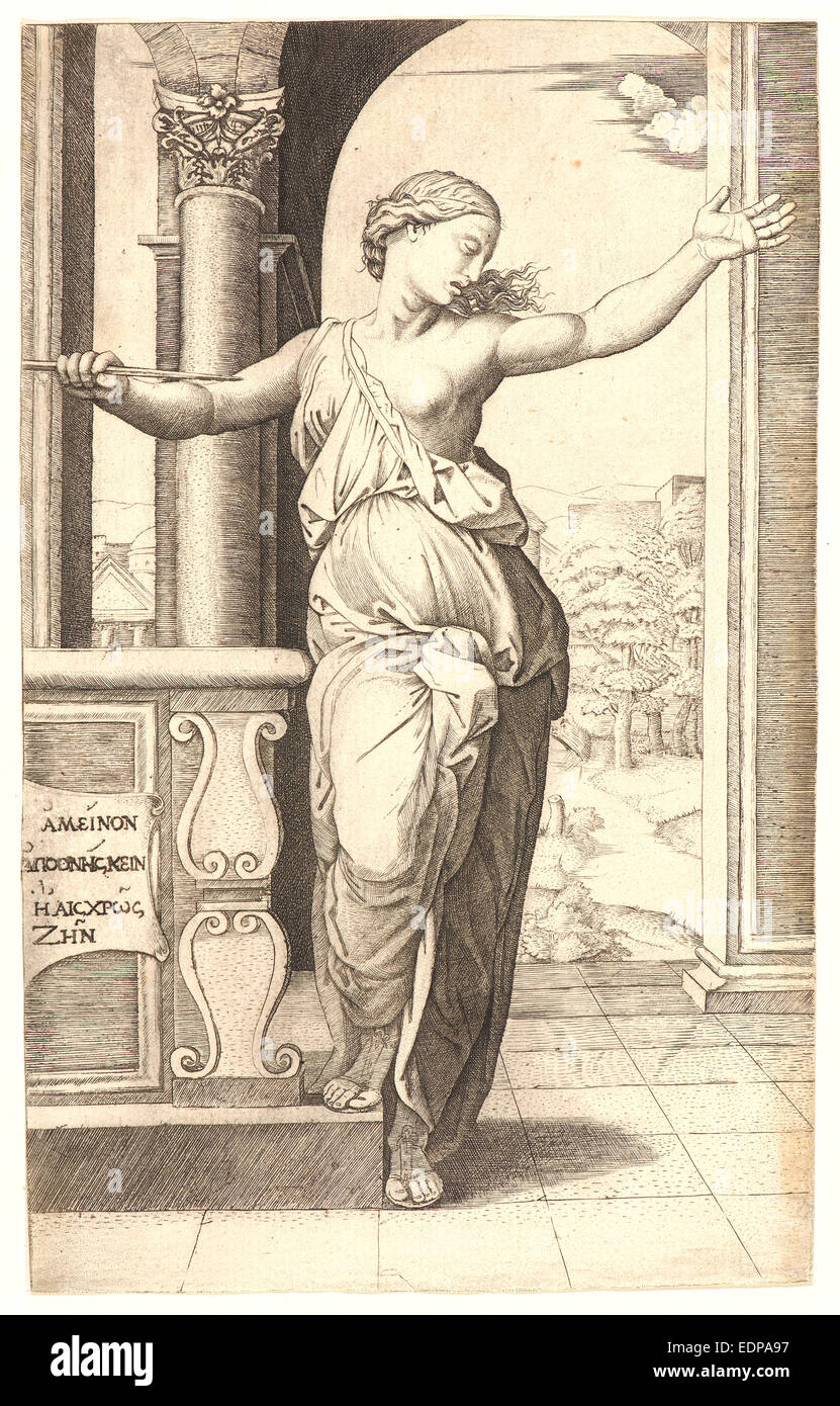 Marcantonio Raimondi (Italiano, ca. 1470/1482 - 1527/1534) dopo Raphael (italiano, 1483 - 1520). La morte di Lucrezia Foto Stock