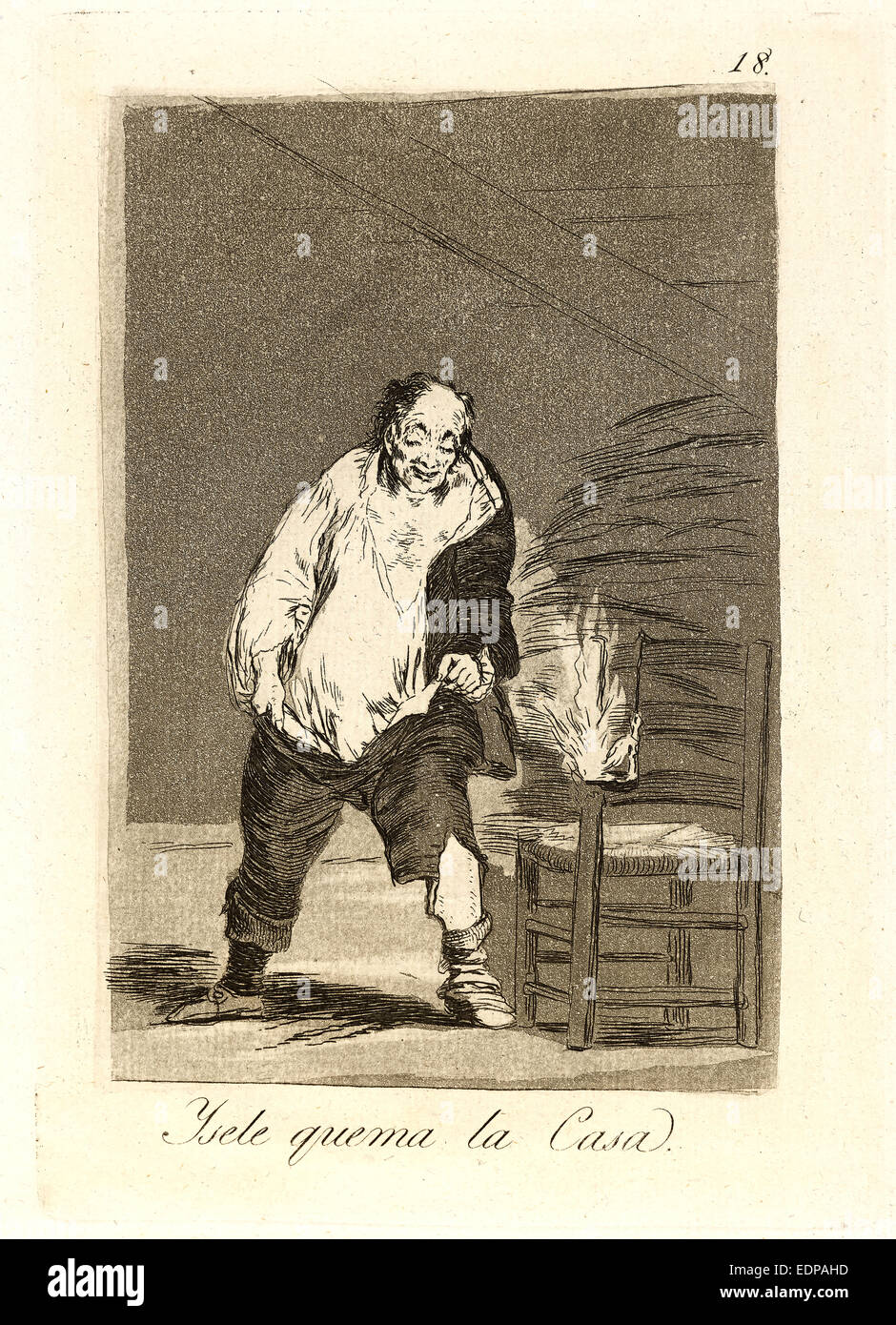 Francisco de Goya (Spagnolo, 1746-1828). Ysele quema la casa. (E la sua casa è sul fuoco.), 1796-1797. Da Los Caprichos, n. 18 Foto Stock