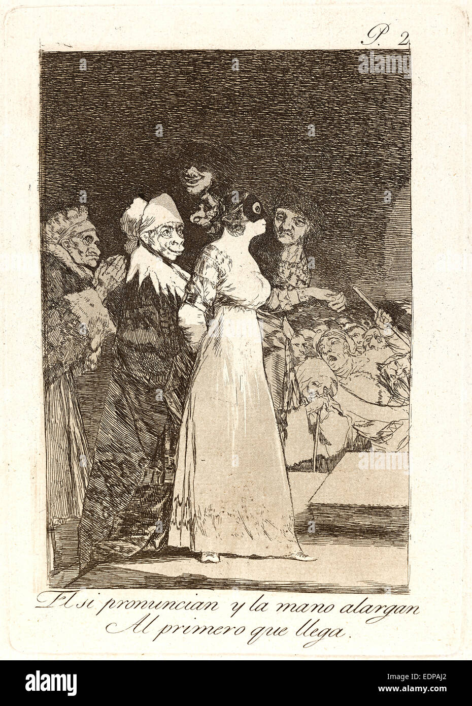 Francisco de Goya (Spagnolo, 1746-1828). El si pronuncian y la mano alargan Al primero que llega Foto Stock