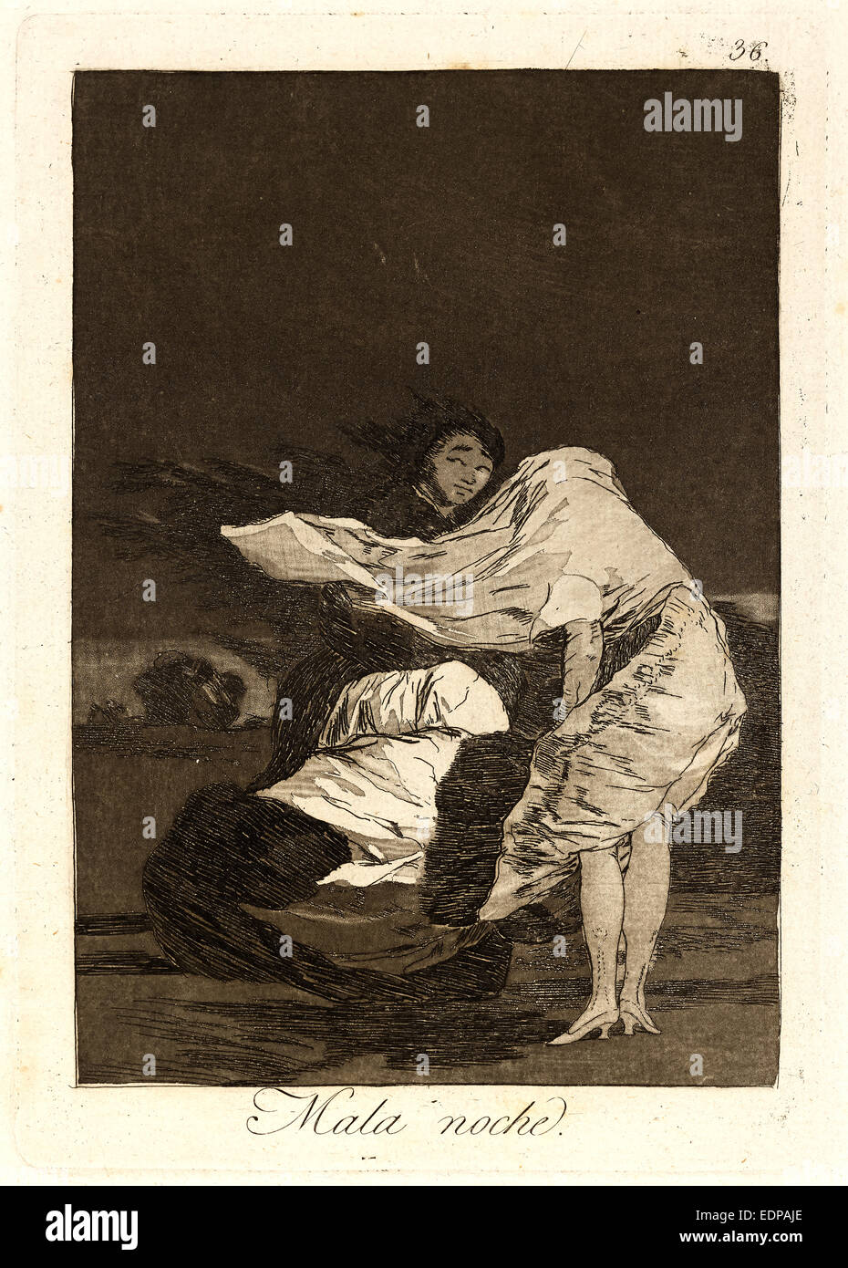 Francisco de Goya (Spagnolo, 1746-1828). Mala noche. (Una cattiva notte.), 1796-1797. Da Los Caprichos, n. 36. Attacco Foto Stock