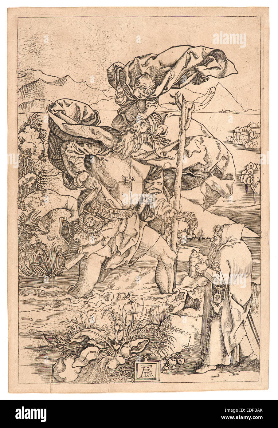 Marcantonio Raimondi (Italiano, ca. 1470/1482 - 1527/1534) dopo Albrecht Dürer (tedesco, 1471 - 1528). Saint Christopher Foto Stock