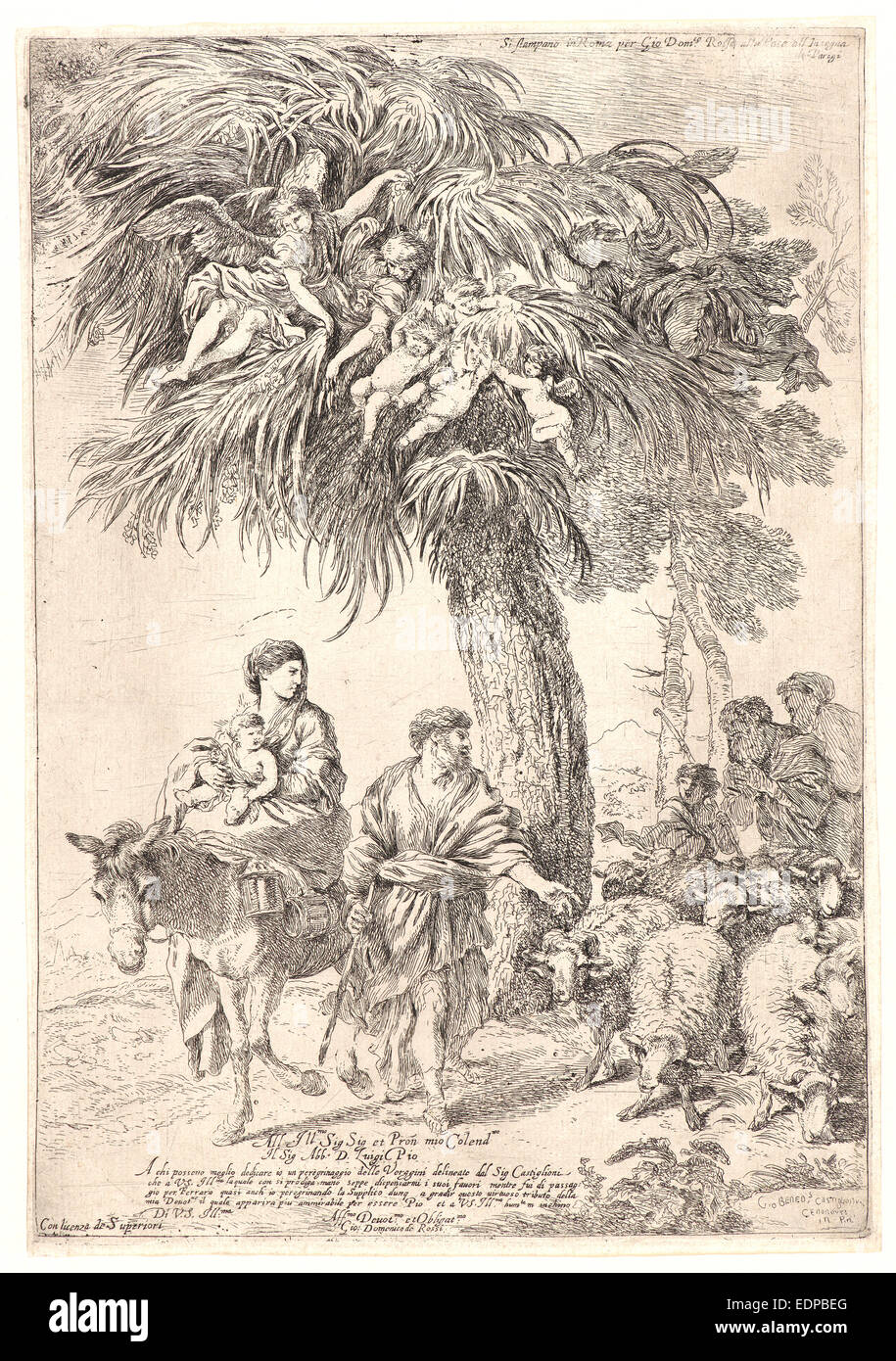 Giovanni Benedetto Castiglione (italiano, 1609 - 1664). Fuga in Egitto, ca. 1648. Attacco chimico. Secondo stato Foto Stock
