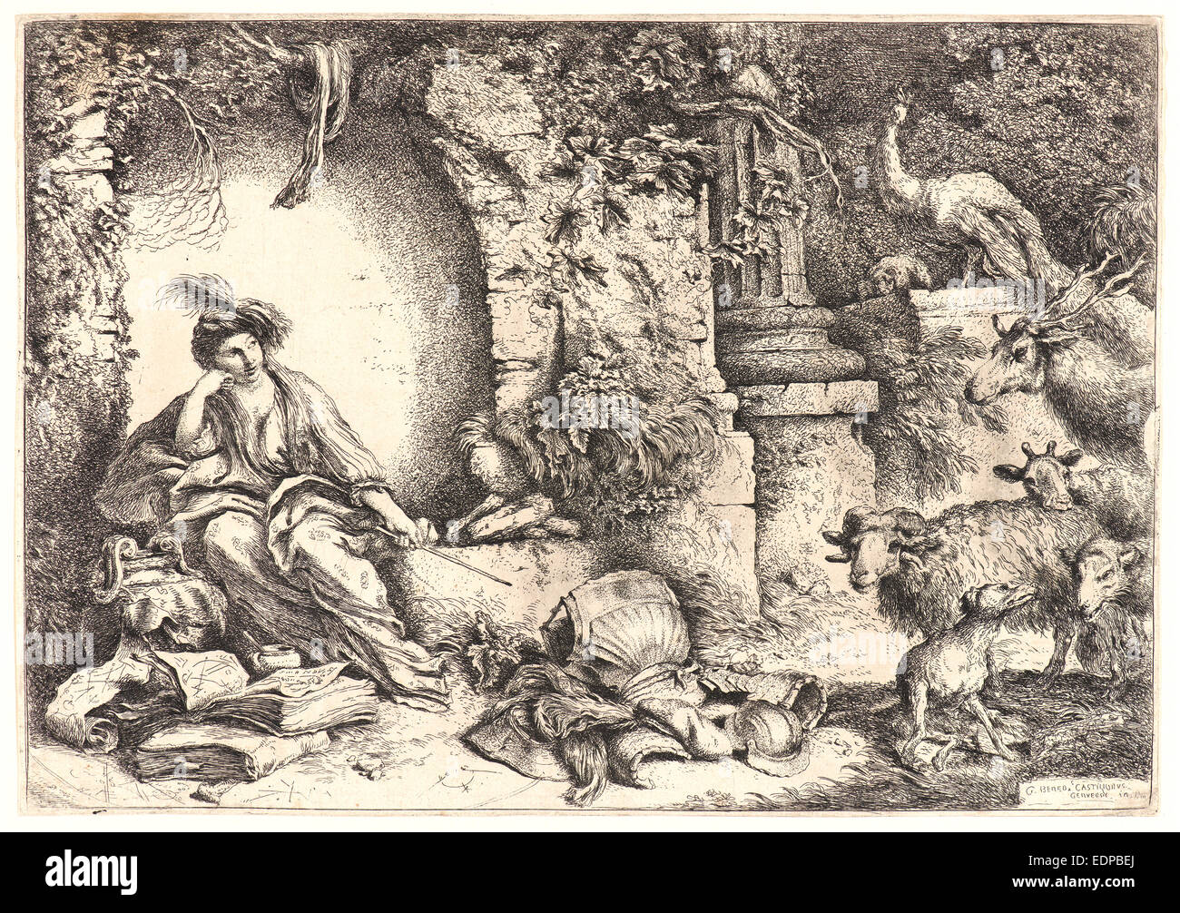 Giovanni Benedetto Castiglione (italiano, 1609 - 1664). Melanconia (Circe), del XVII secolo. Attacco Foto Stock