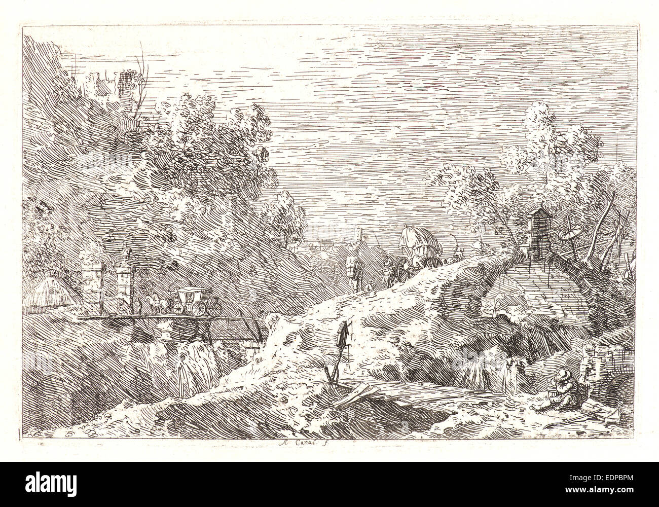 Il canaletto (aka Antonio Canale) (italiano, 1697 - 1768). Il paesaggio di montagna (Le Paysage Alpestre avec Trois Ponts) Foto Stock