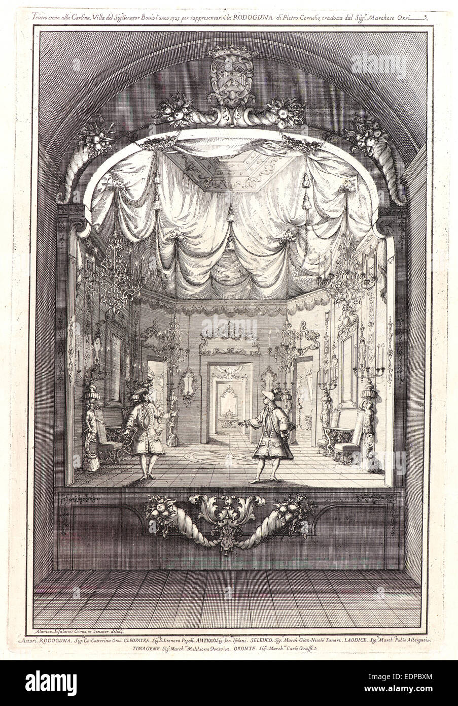 Alamanno Isolani Lupari (italiano, 1686 - 1733). Scena dalla tragedia "Rodogune" di Pierre Corneille. Incisione Foto Stock