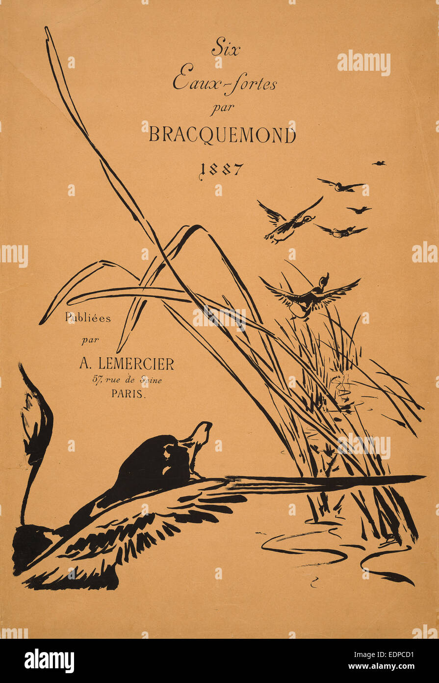 Félix Bracquemond (francese, 1833 - 1914). Coperchio per sei Eaux-fortes par Bracquemond, 1887, 1887. Litografia Foto Stock