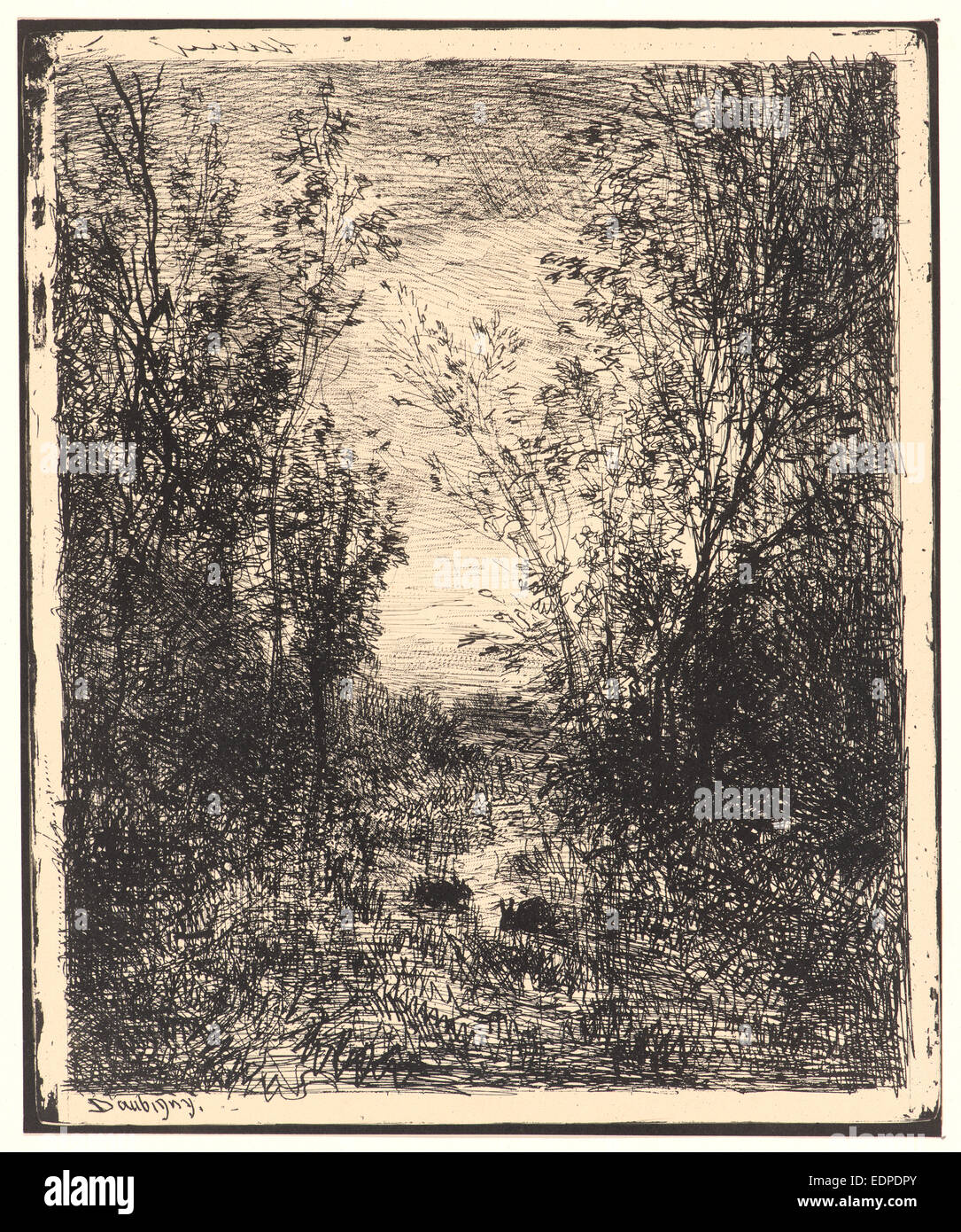 Charles François Daubigny (francese, 1817 - 1878). Le Ruisseau dans la Clairière, 1862. Da Quarante Clichés-Glace. Il cliché-verre Foto Stock