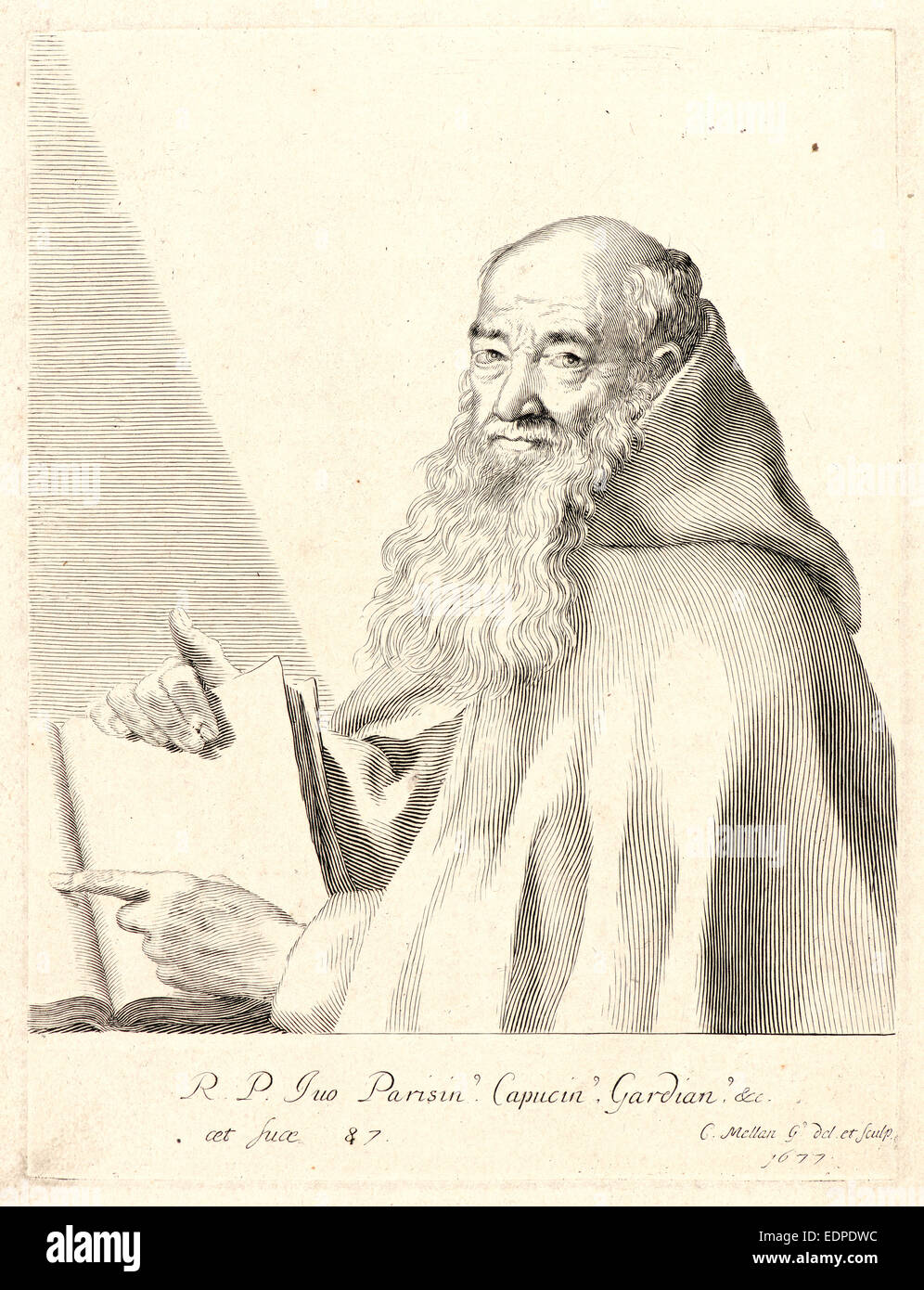 Claude Mellan (francese, 1598 - 1688). Padre Yves (Le Père Yves), 1677. Incisione Foto Stock