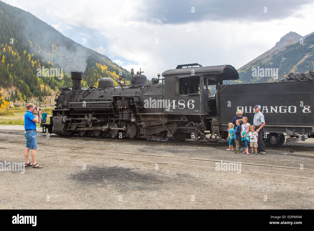 Centro storico di Durango & Silverton Narrow Gauge Railroad in treno Silverton Colorado Foto Stock