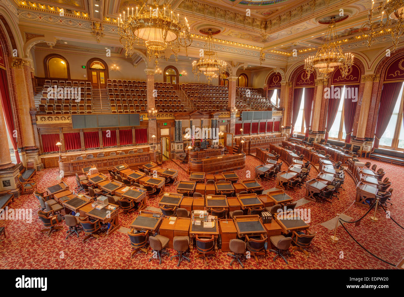 Camera del Senato in Iowa State Capitol. Des Moines, Iowa. Foto Stock