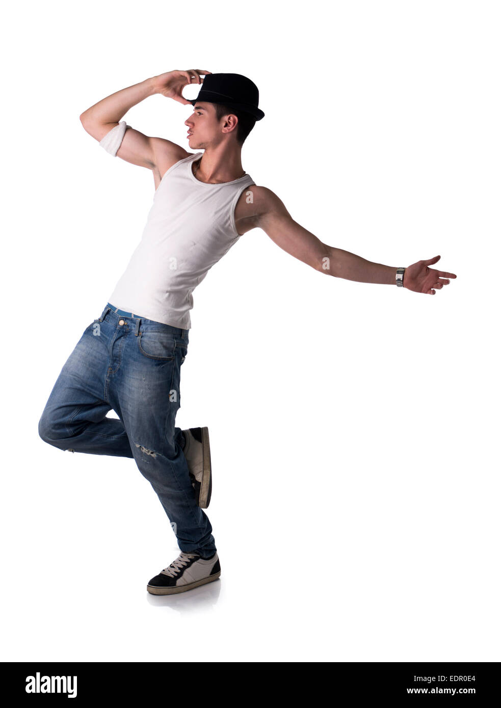 Hip giovane uomo facendo una routine di danza Foto Stock