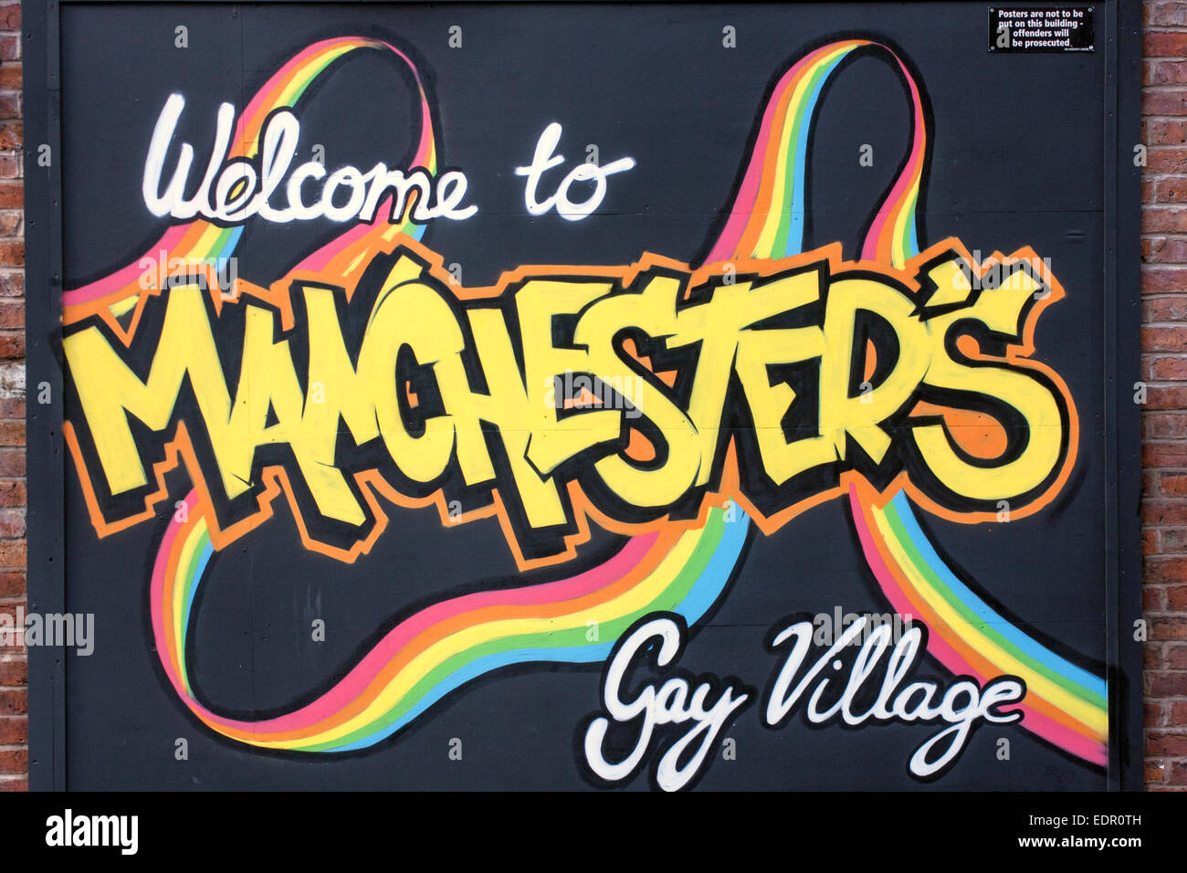 Benvenuti a Manchester il Villaggio Gay segno Foto Stock