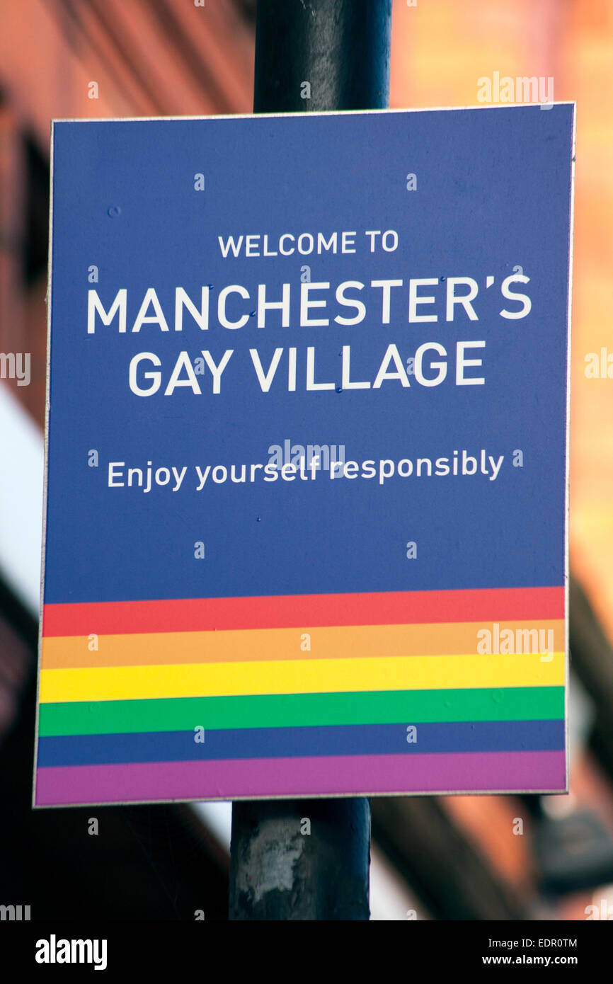 Manchester è il villaggio gay di segno Foto Stock