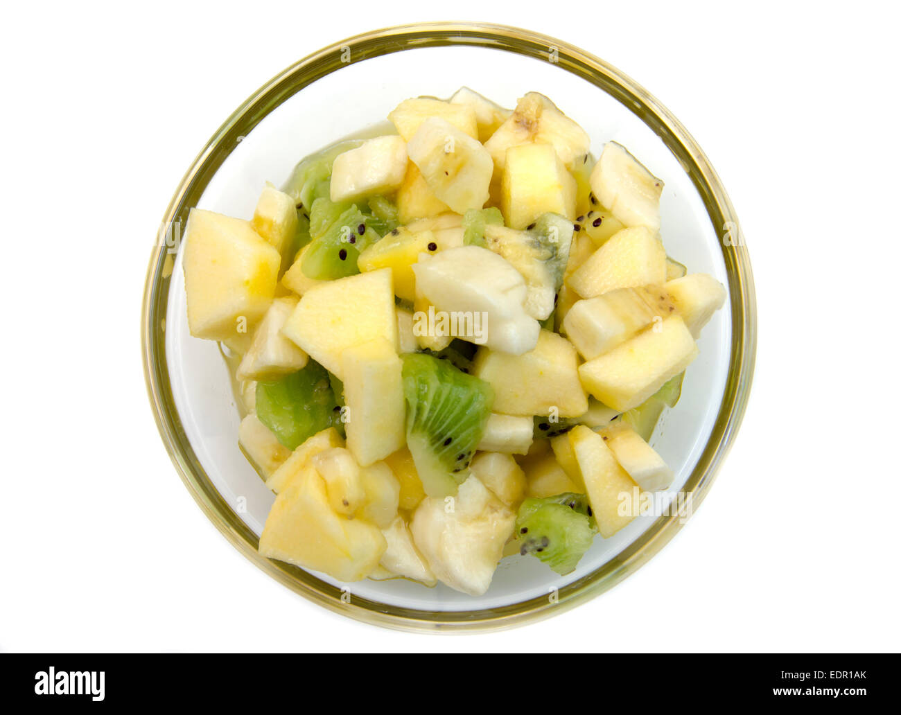 Ciotola con insalata di frutta su sfondo bianco vista superiore Foto Stock