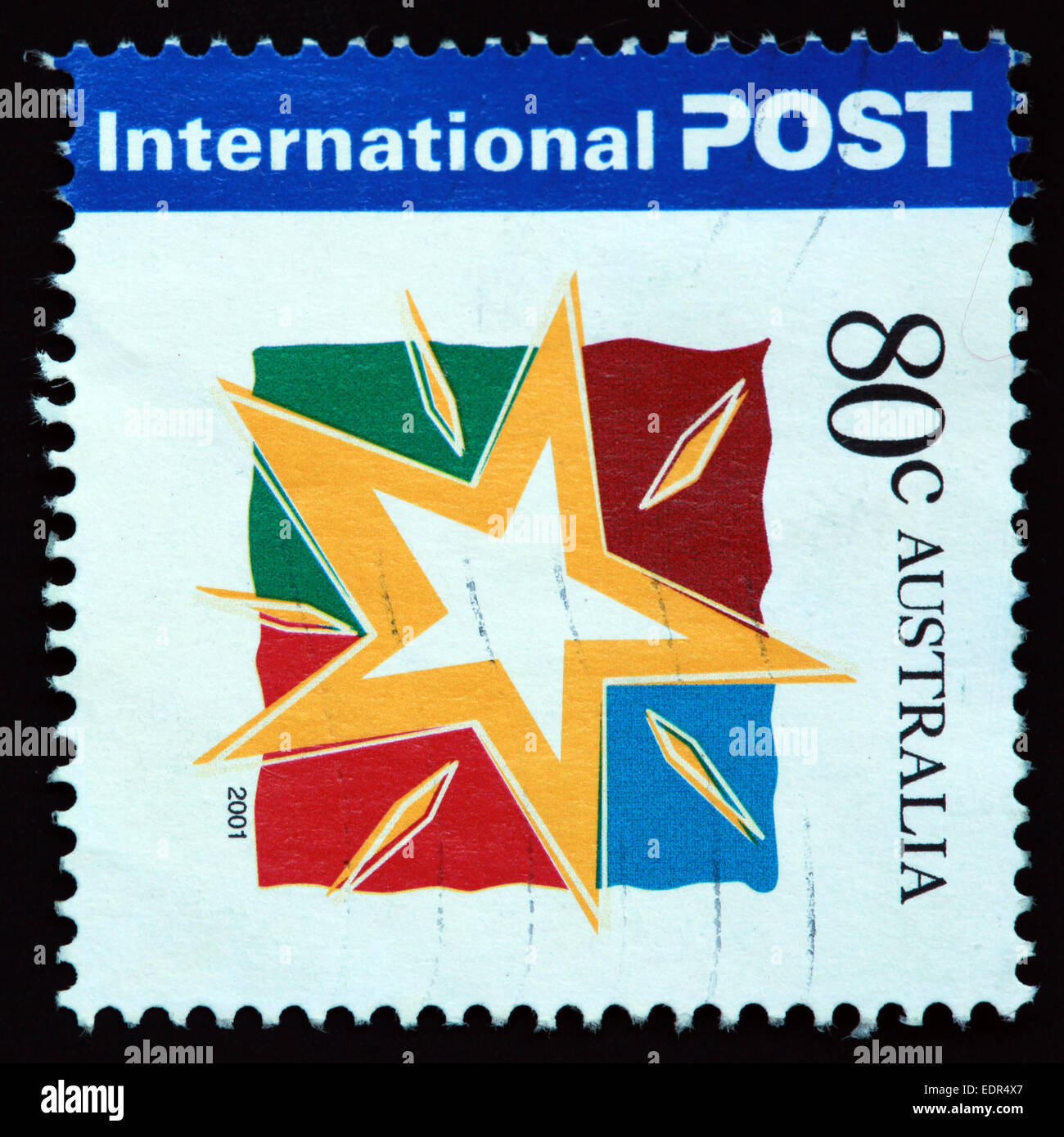 Usato e con timbro postale Australia / Timbro Austrailian 2001 International Post 80c Foto Stock