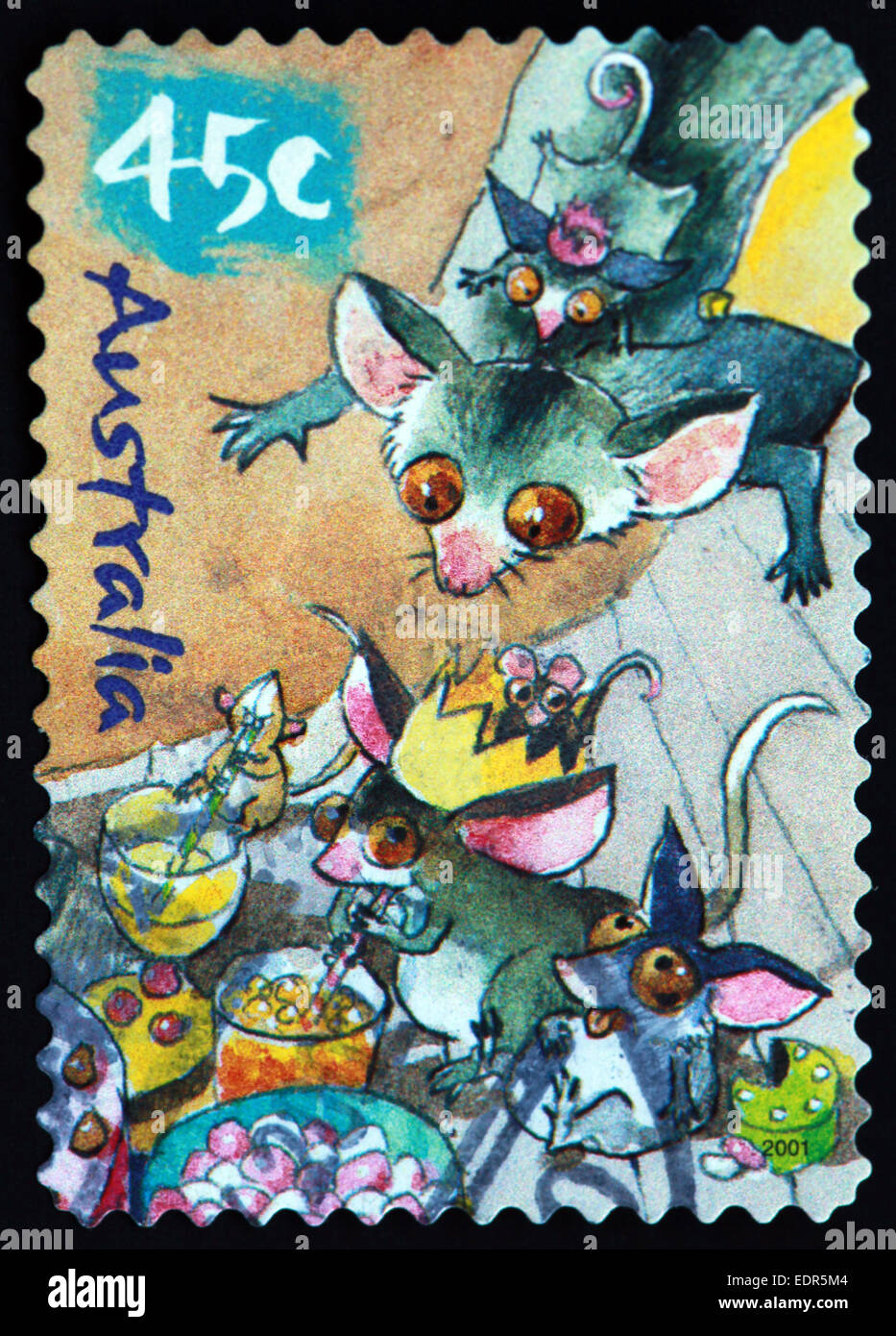 Usato e con timbro postale Australia / Timbro Austrailian 45c cartoon mouse mice Foto Stock