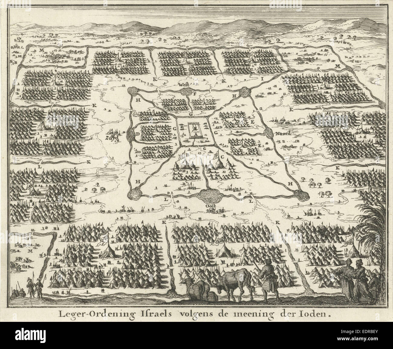 Tabernacolo circondato da campi delle dodici tribù di Israele, Jan Luyken, Willem Goeree, 1683 Foto Stock
