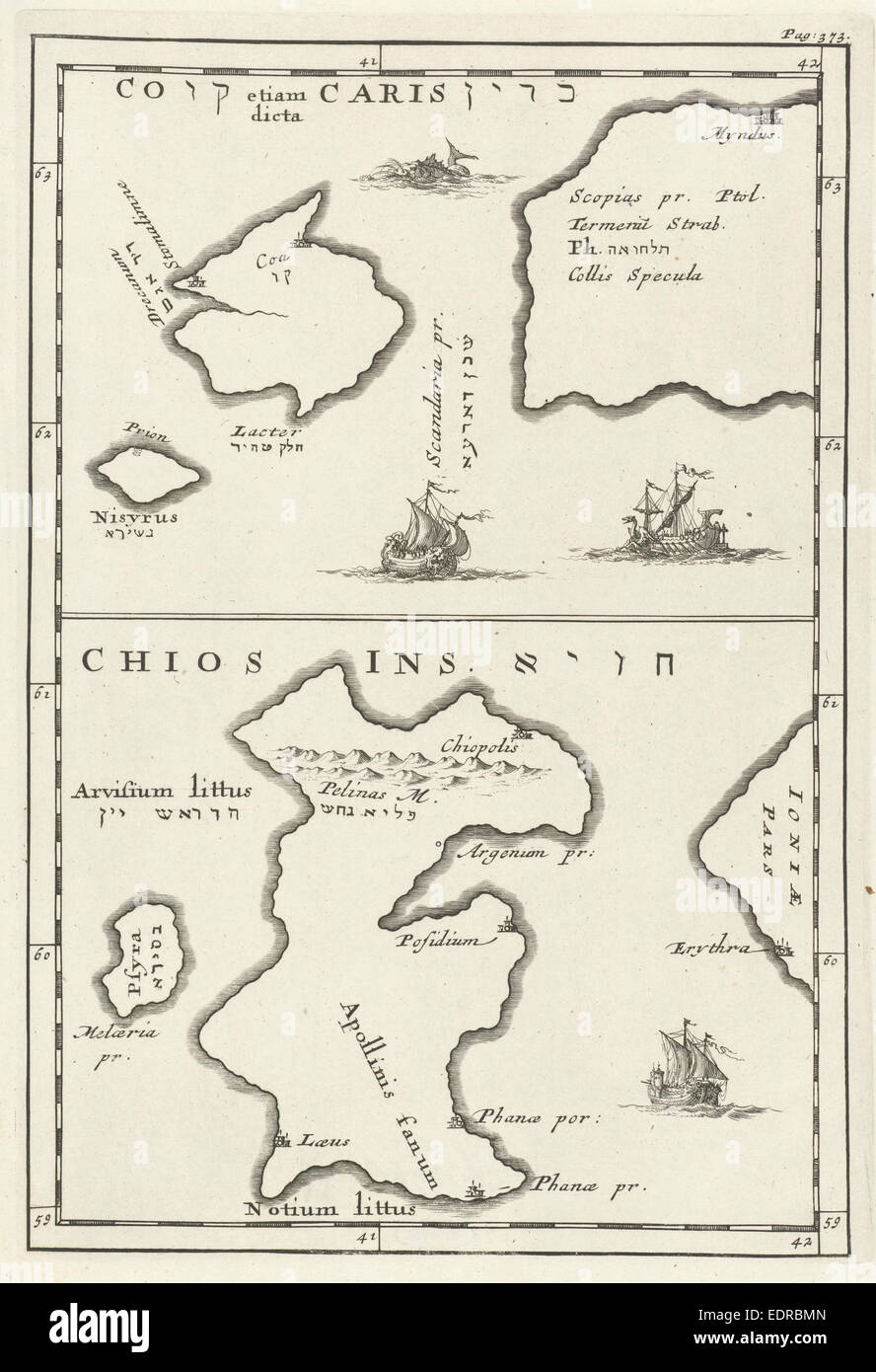 Mappe di Kos e Chios Grecia, Jan Luyken, Cornelis Boutesteyn, quartiere Jordaan Luchtmans Foto Stock