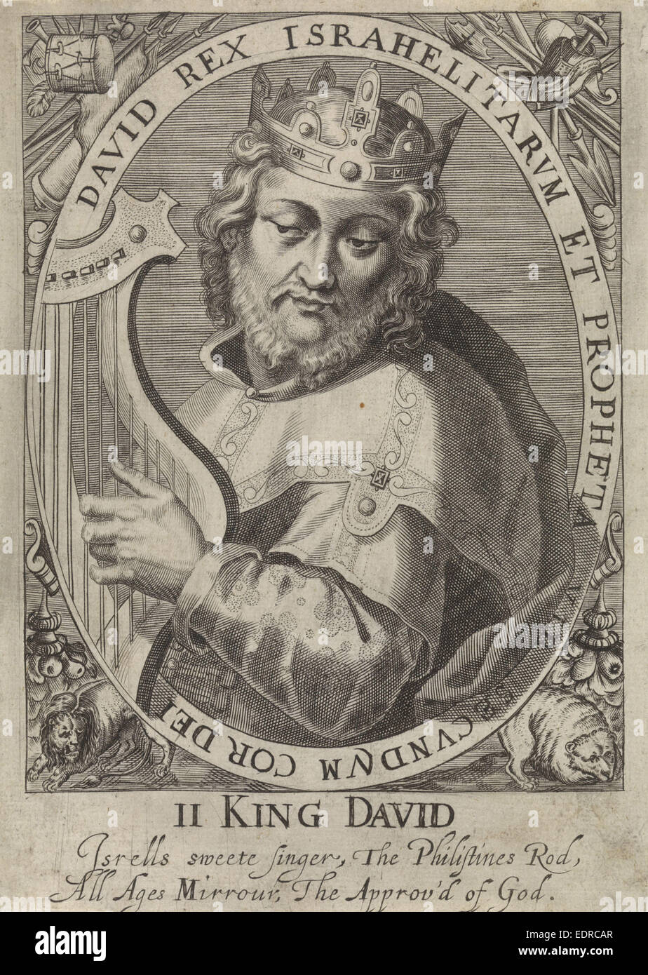 Il re Davide come uno dei nove eroi, Willem van de passe, 1621 - 1636 Foto Stock