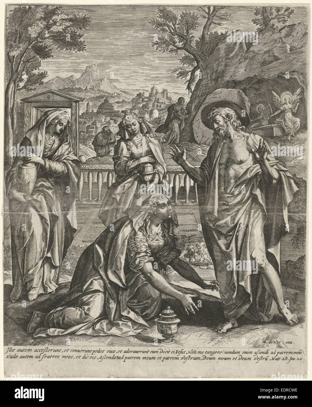 Cristo appare come un giardiniere a Maria Maddalena (Noli me tangere), Johann Sadeler (MI), anonimo, 1582 - 1650 Foto Stock