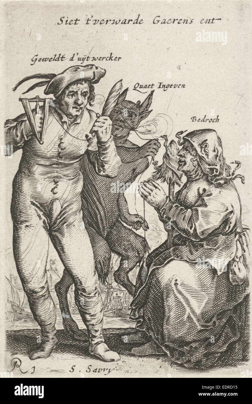 Il diavolo si confonde il filato, Salomon Savary, 1638 - 1665 Foto Stock