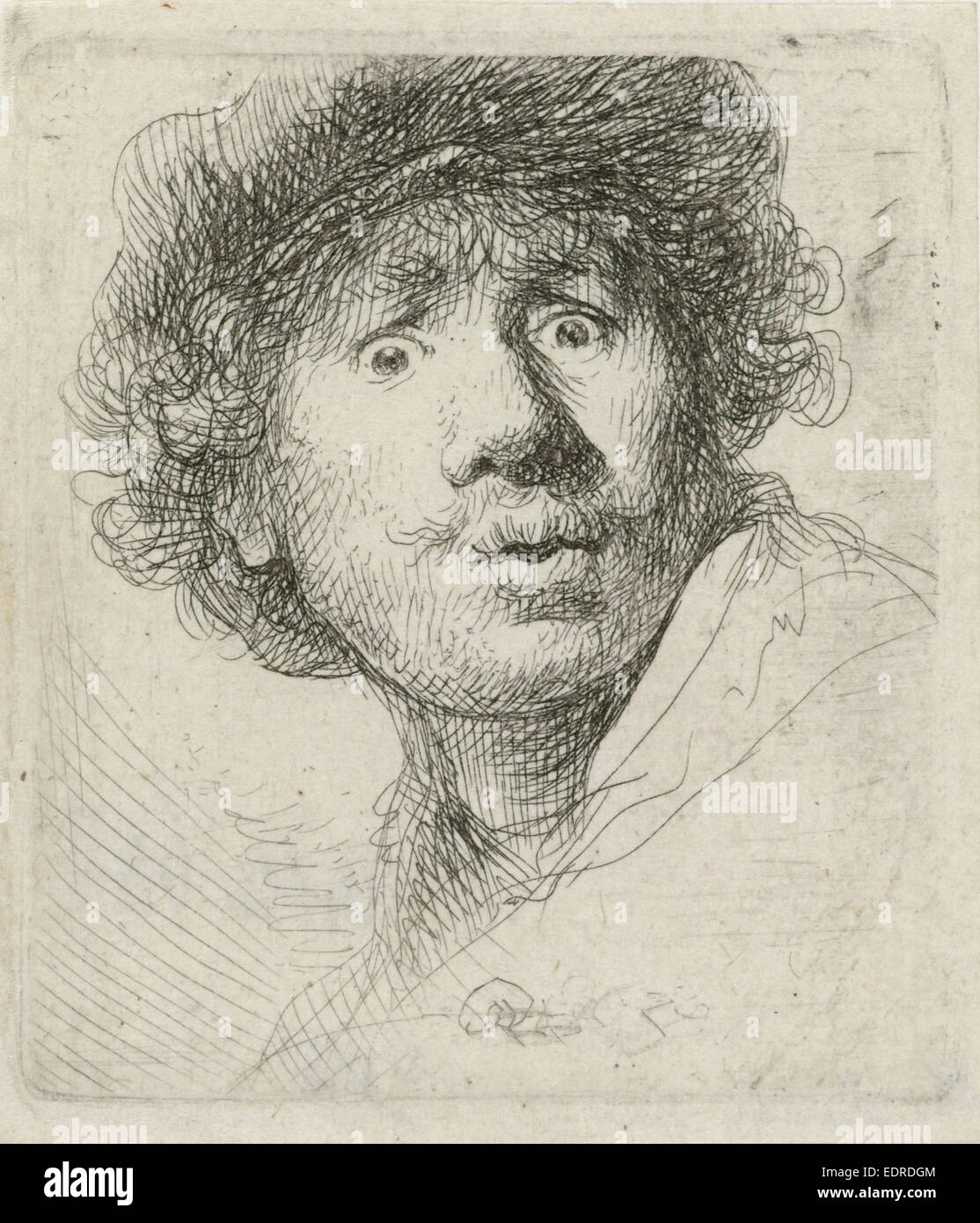 Wide-eyed, Rembrandt Harmensz. van Rijn, 1630 Foto Stock