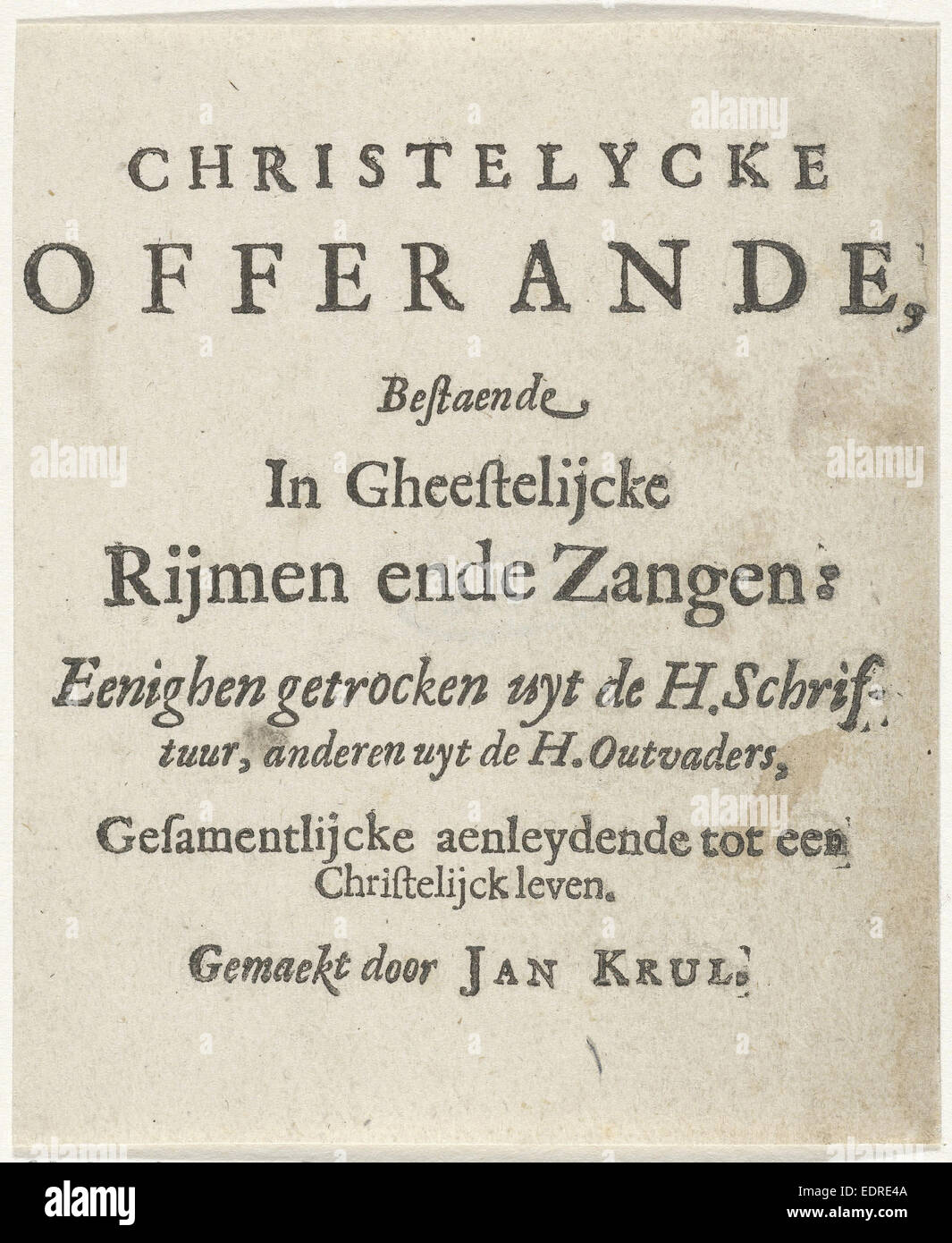 Titolo pagina per: JH Curl, Christian sacrificio, 1640, Christelycke offerande Foto Stock