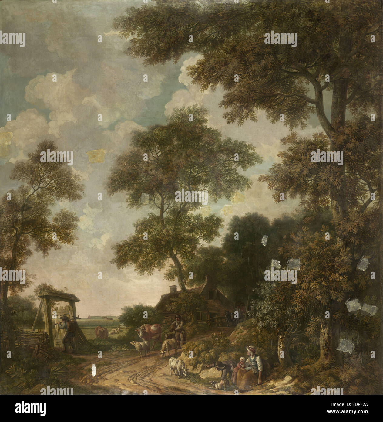 Carta da parati dipinte di un paesaggio olandese con una strada di sabbia, attribuito a Jurriaan Andriessen, c. 1776 Foto Stock