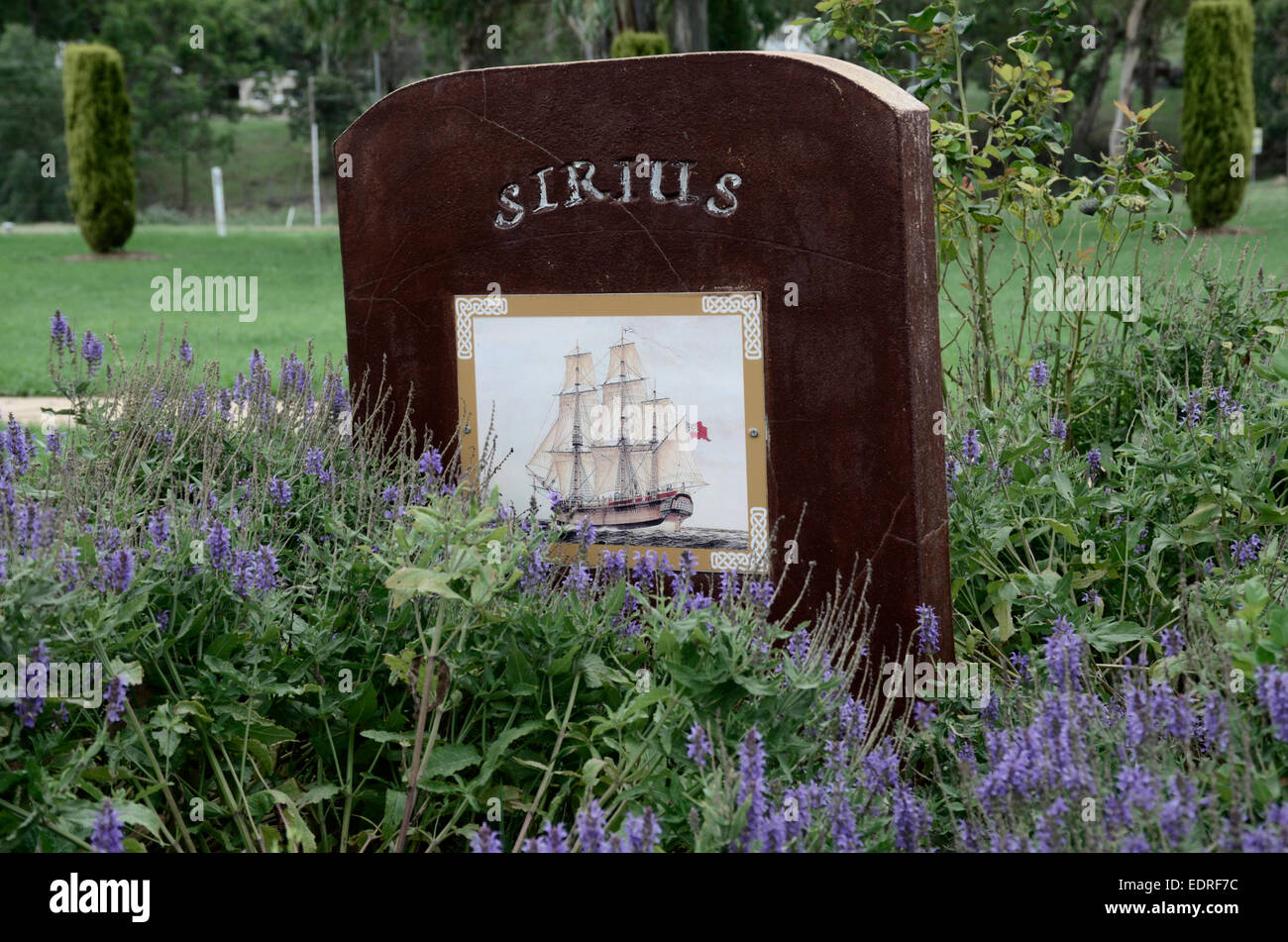 Prima flotta; Australia; 1788; Memorial Gardens; Wallabadah; NSW; Nuovo Galles del Sud; Navy escort HMS Sirius Foto Stock