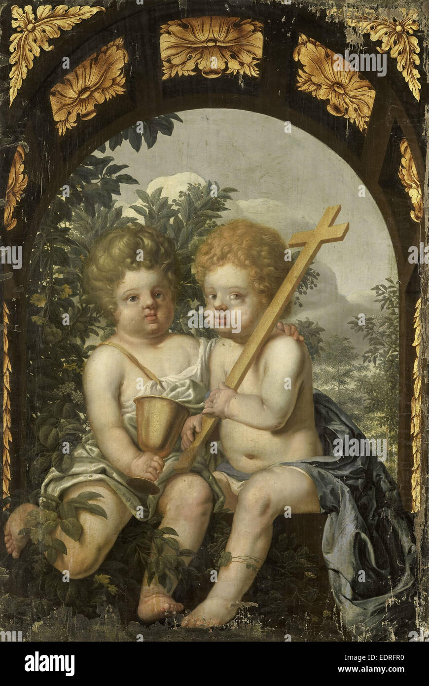 Allegoria cristiana con due bambini con la croce e il calice, anonimo, 1650 - 1699 Foto Stock