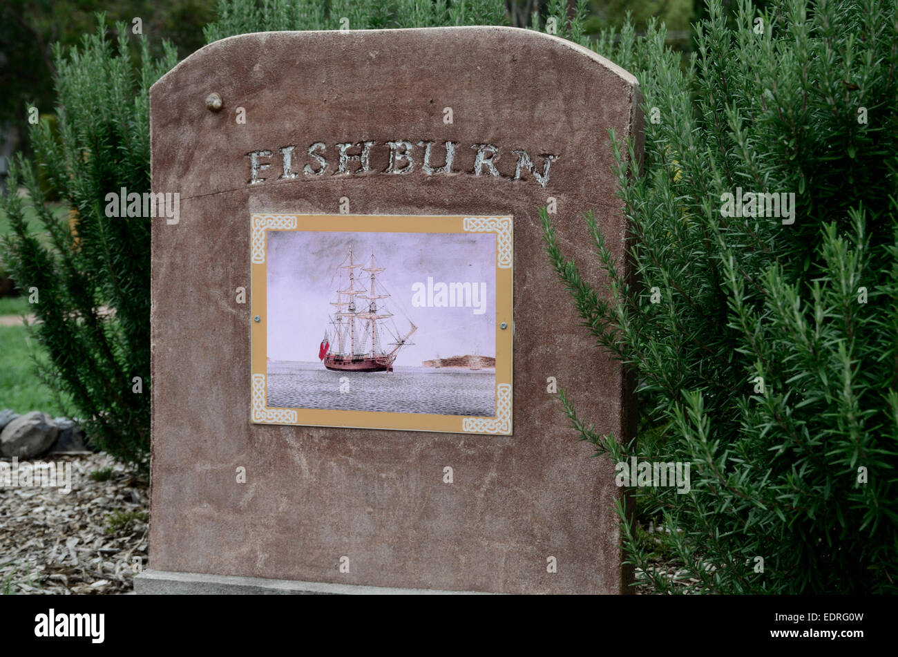 Prima flotta; Australia; 1788; Memorial Gardens; Wallabadah; NSW; Nuovo Galles del Sud. Alimentazione Fishburn nave. Foto Stock