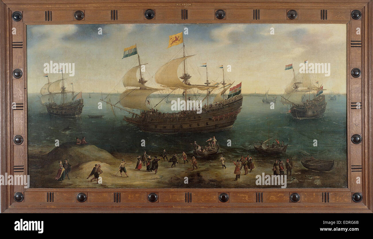 L'Amsterdam quattro-masted nave De Hollandse Tuyn e altre navi di ritorno dal Brasile sotto il comando di Paulus van Caerden Foto Stock