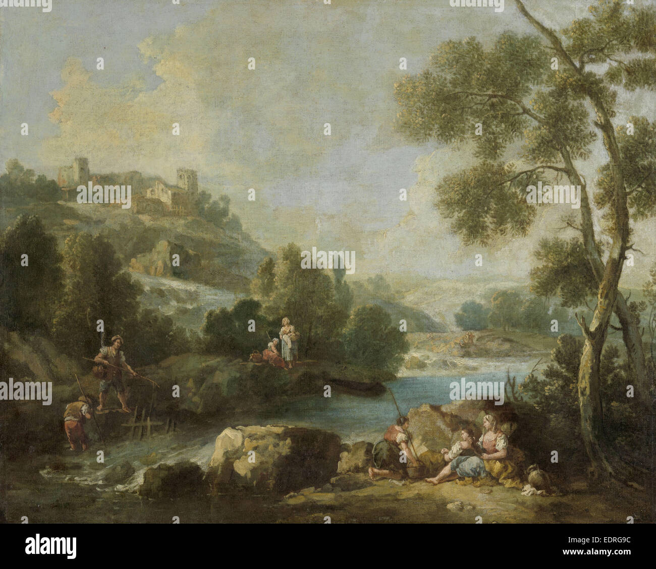 Paesaggio con figure, attribuita a Giuseppe Zaïs, 1730 - 1770 Foto Stock