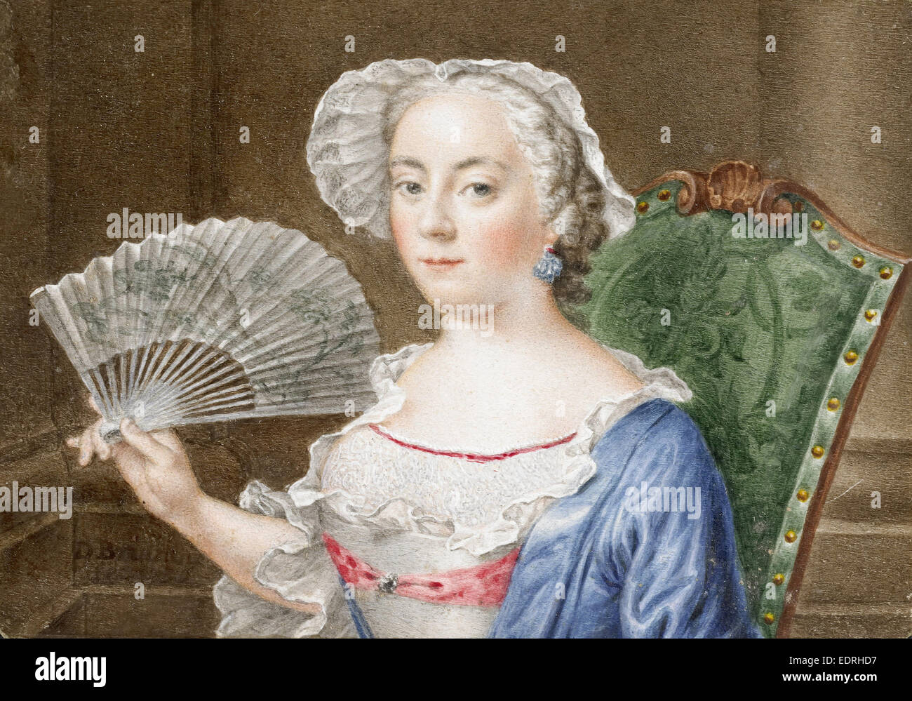 Ritratto di una donna con una ventola, Daniël Bruyninx, 1758 Foto Stock