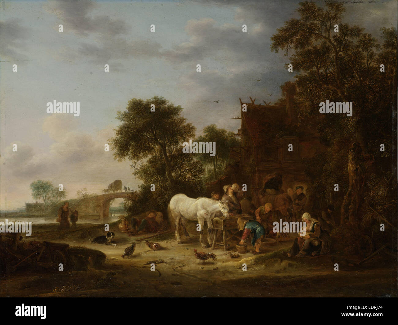 Country inn con un cavallo al trogolo, Isaac van Ostade, 1643 Foto Stock