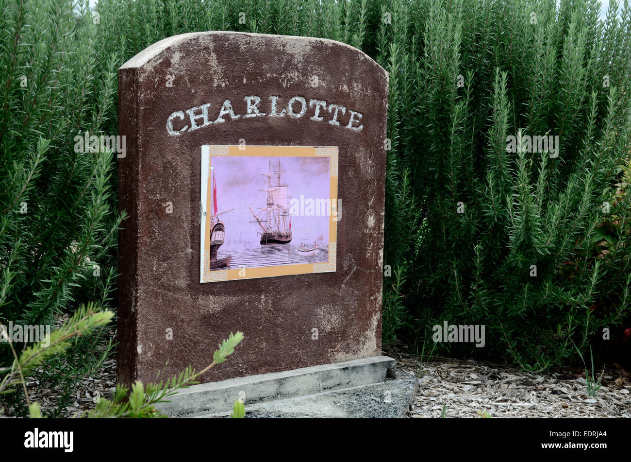 Prima flotta; Australia; 1788; Memorial Gardens; Wallabadah; NSW; Nuovo Galles del Sud; nave Charlotte. Foto Stock