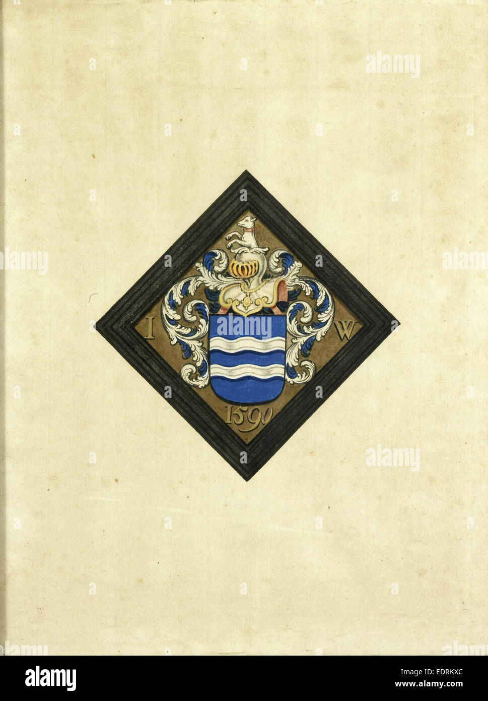 Lo stemma della famiglia de Witte, dopo un diamante a forma di lastra con la sigla IW su entrambi i lati dello schermo e l'anno Foto Stock
