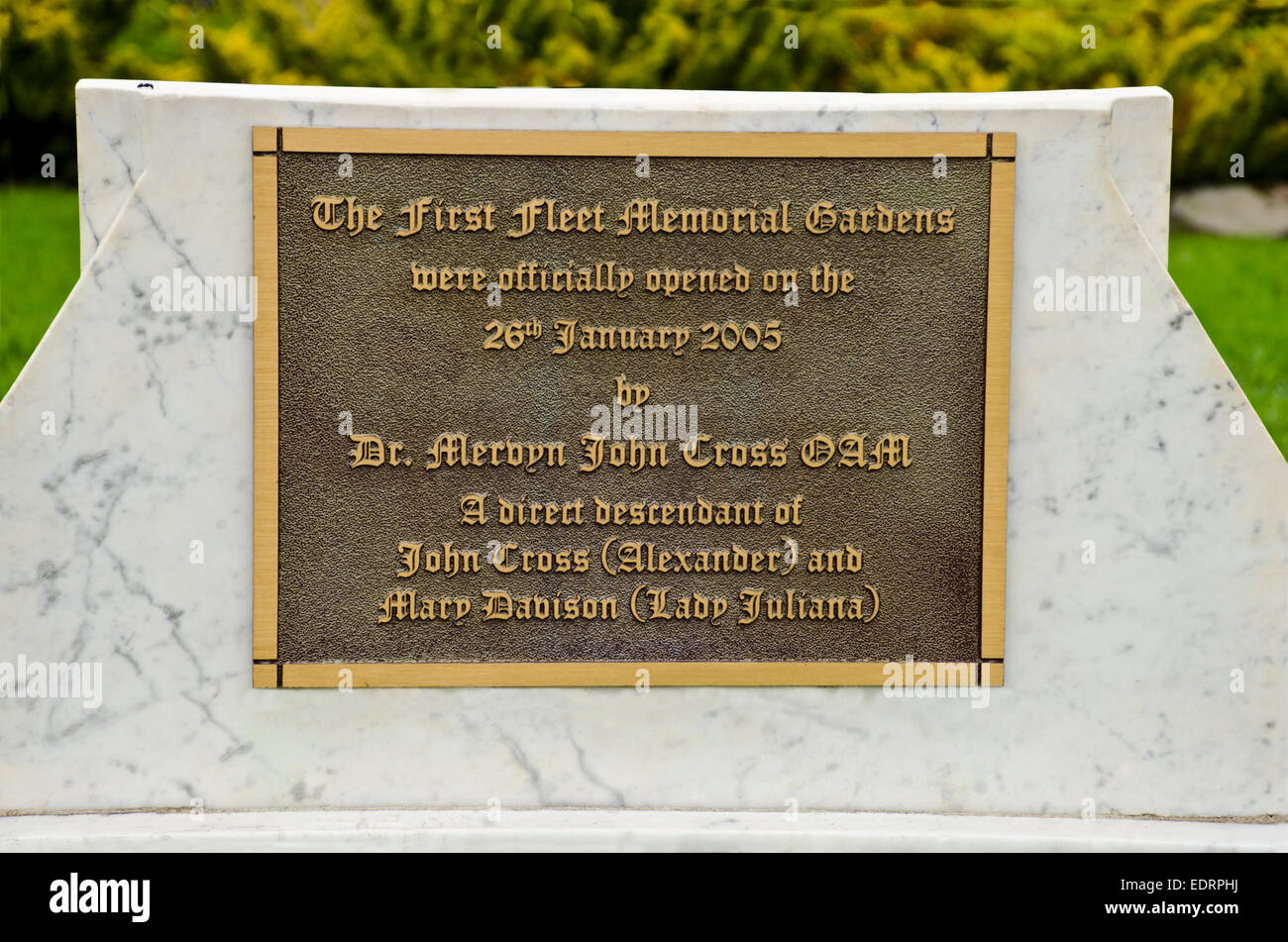 La prima flotta Memorial Gardens una lapide commemorativa.Wallabadah Nuovo Galles del Sud Australia Foto Stock