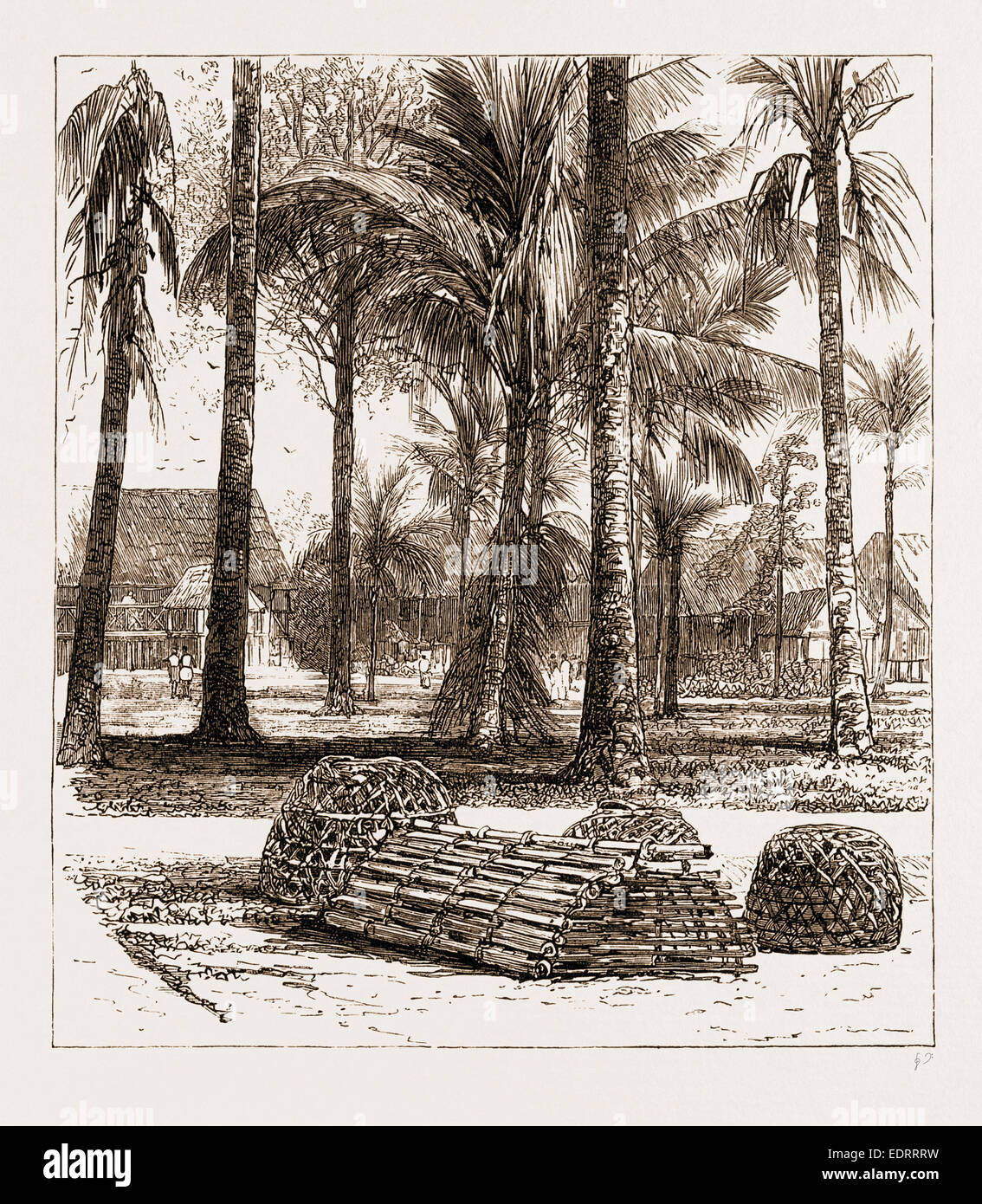 La guerra nella penisola malese, 1876: la caserma PRESSO LA RESIDENZA, BANDA BAHRU, con la tomba del sig. La Betulla Foto Stock
