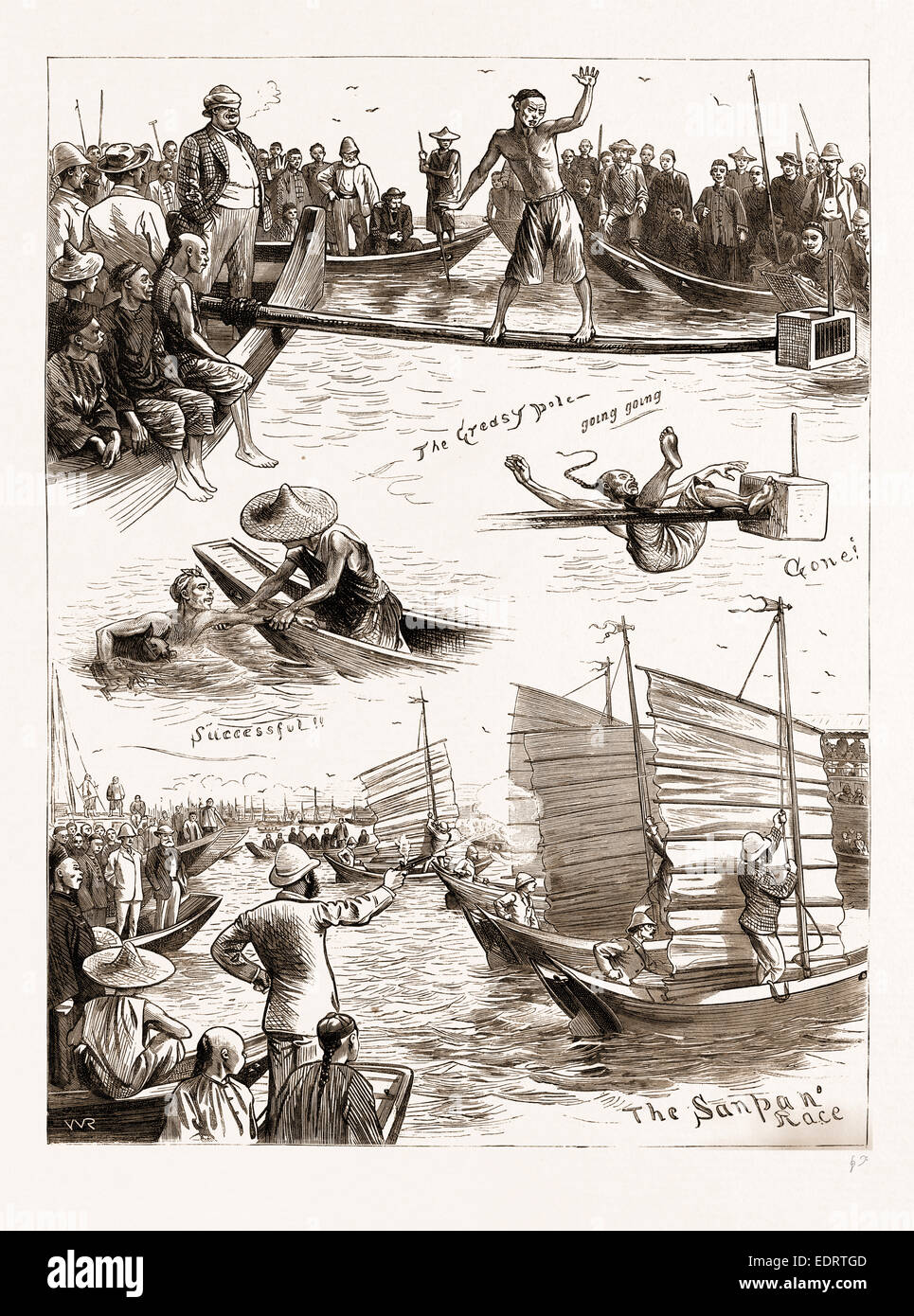 Sport acquatici a AMOY, 1883; il polo grassa, LA GARA SANPAN Foto Stock