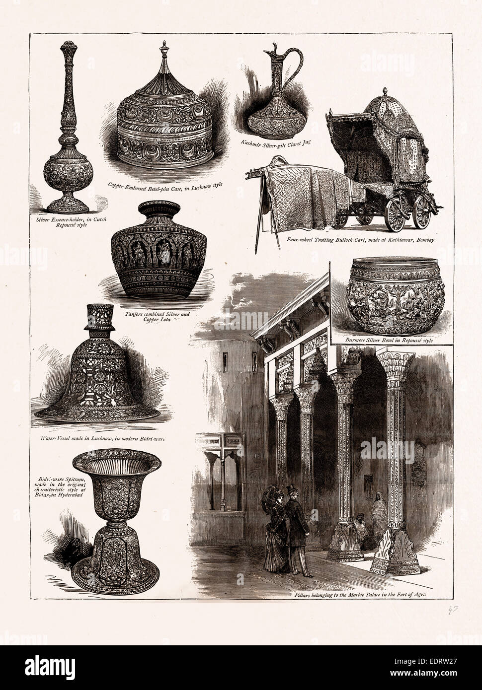 La sezione indiana coloniale e fiera indiana, 1886: esemplari di arte nativa di fabbricazione: recipiente di acqua Foto Stock