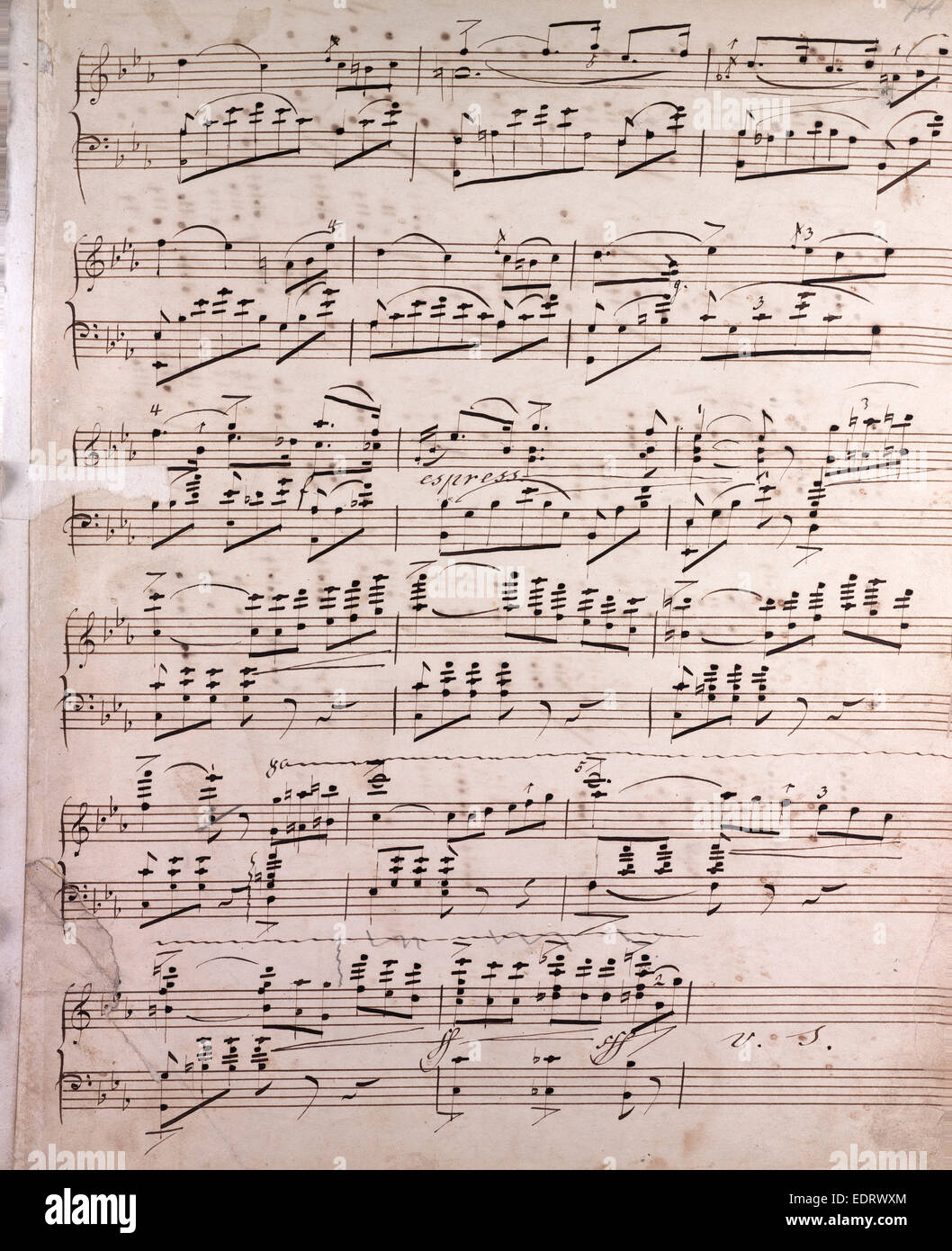 Fogli manoscritti di musica, note, del XIX secolo Foto Stock