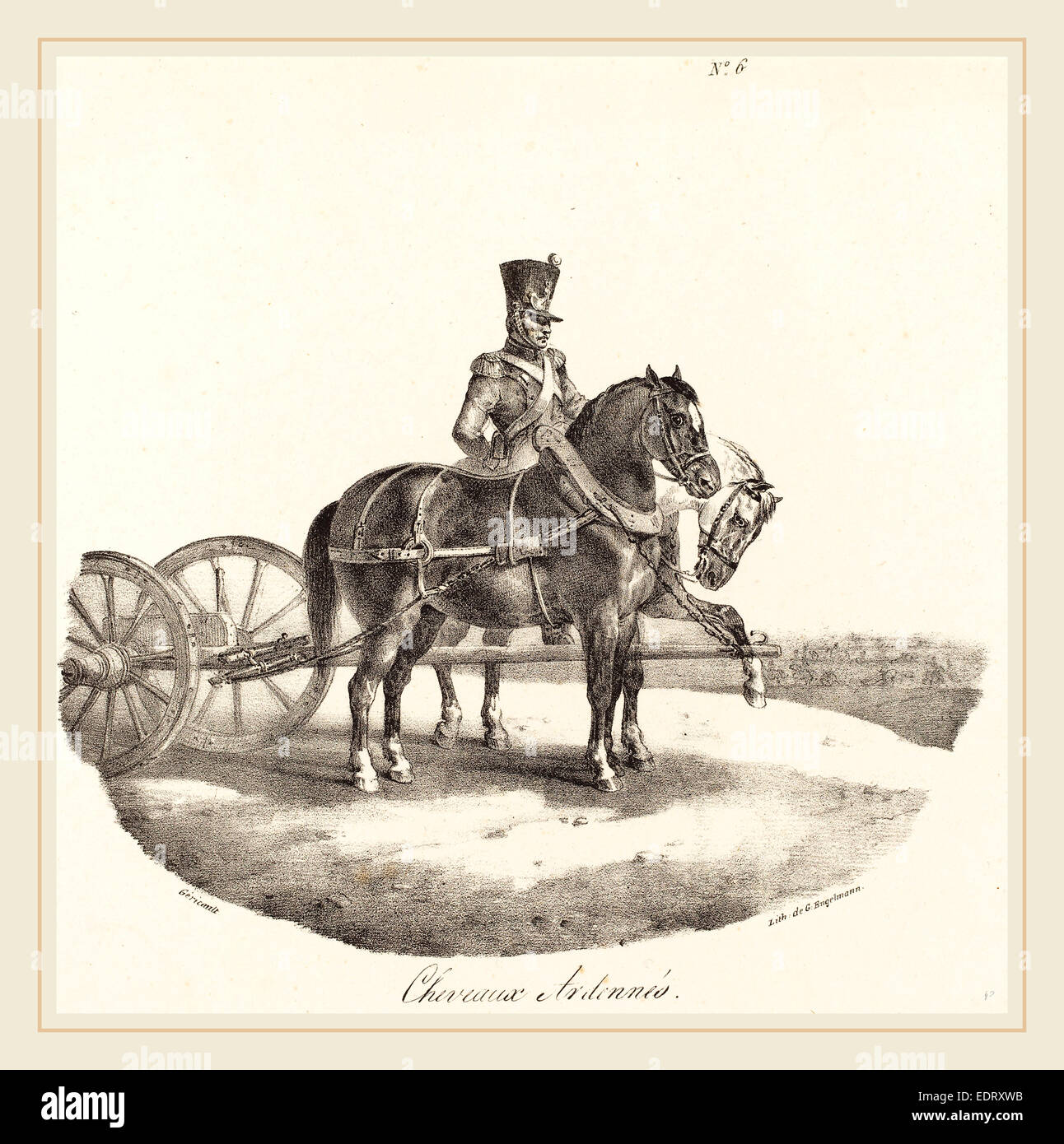Theodore Gericault (Francese, 1791-1824), Cheveaux des Ardennes, 1822, litografia su carta intessuta Foto Stock