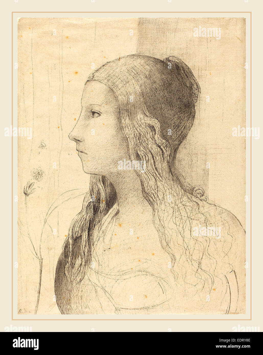 Odilon Redon (Francese, 1840-1916), Brunnhilde, 1894, litografia Foto Stock