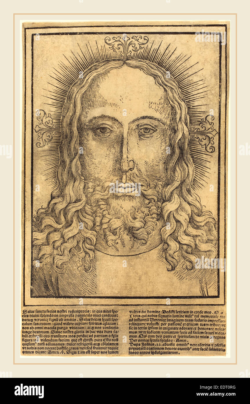 Il tedesco del xv secolo, la testa di Cristo, probabilmente 1500-1510, xilografia Foto Stock
